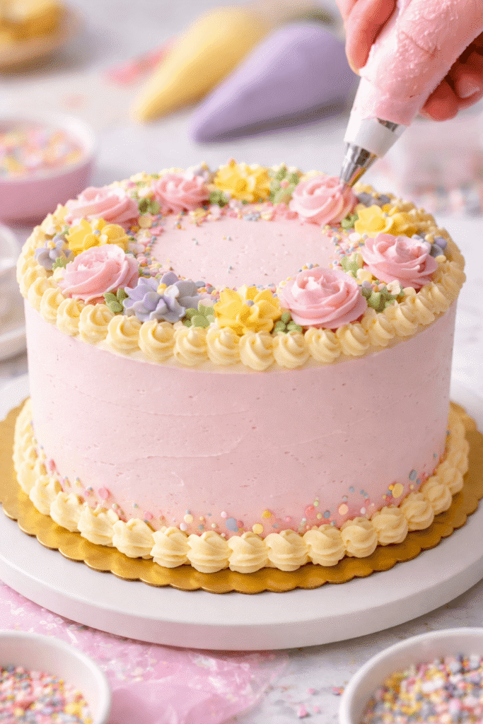 Cake being decorated