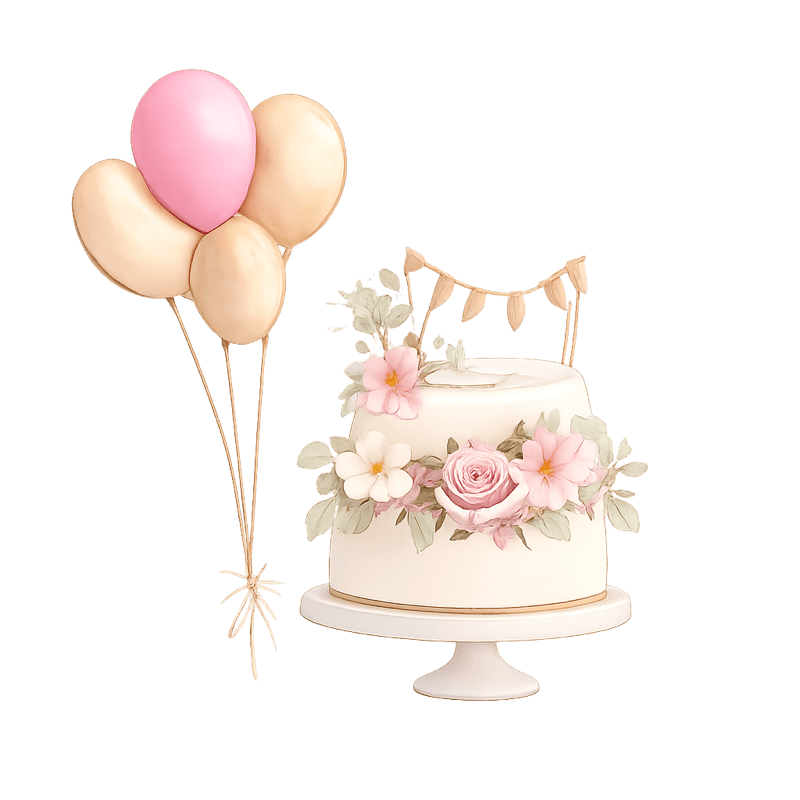 illustration of a cake with balloons