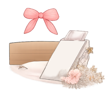a bow and a notebook with flowers illustration
