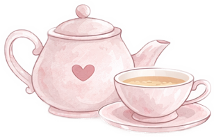 tea kettle and cup illustration.